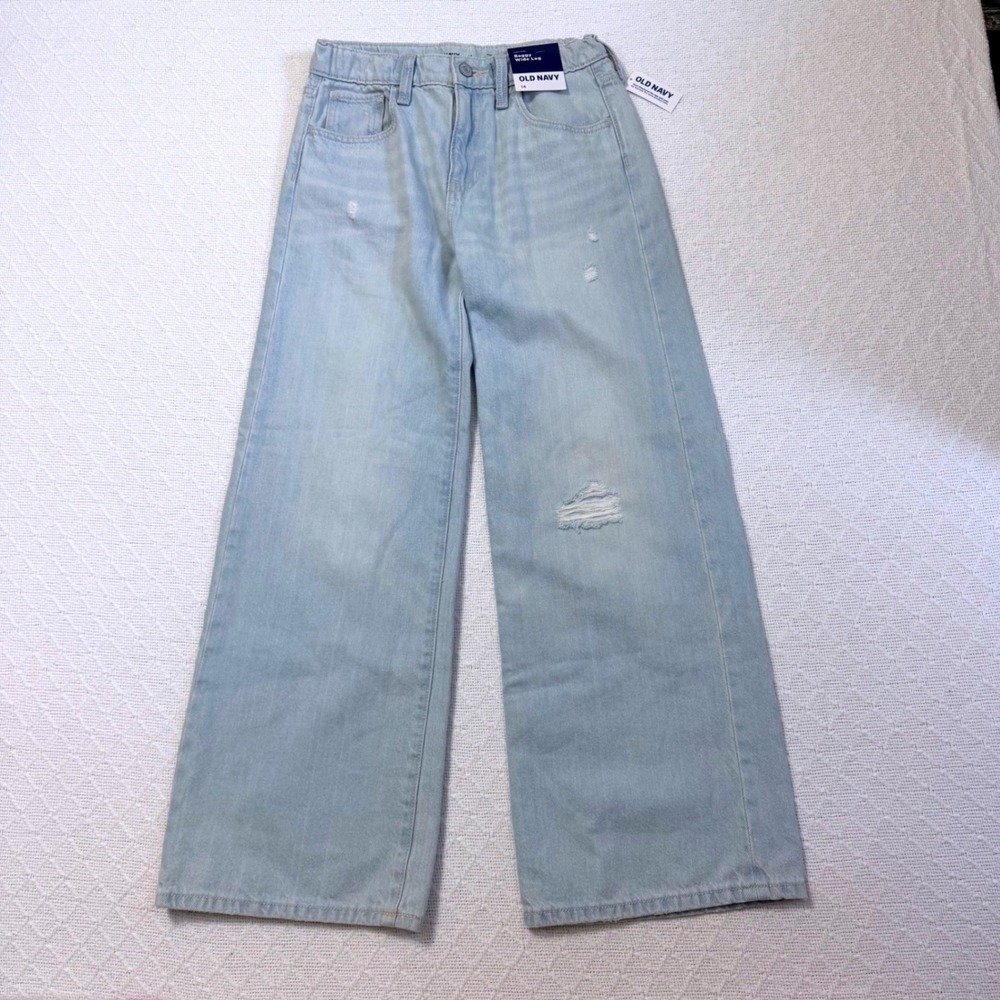 Vintage Old Navy High-Rise Baggy Wide Leg Jeans Light Distressed Size 14 NEW